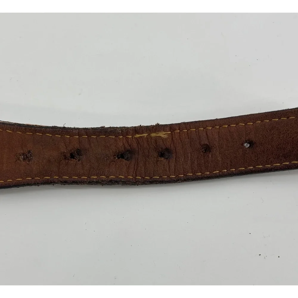 VTG Zeppelin Fish Canvas Leather Belt Size 46 Solid Brass Buckle Made In USA
